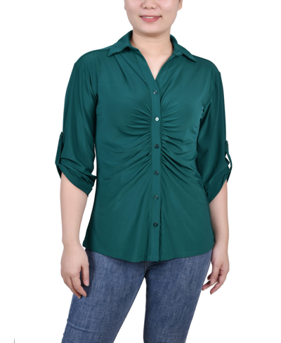 Ny Collection Women's 3/4 Roll Tab Roached-front Top In Grassy Green