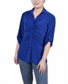 Ny Collection Plus Size 3/4 Roll Tab Rouched-front Top In Surf The Web