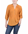 Ny Collection Women's 3/4 Roll Tab Pullover Top In Inca Gold