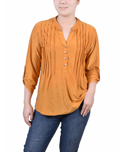 Ny Collection Women's 3/4 Roll Tab Pullover Top In Inca Gold