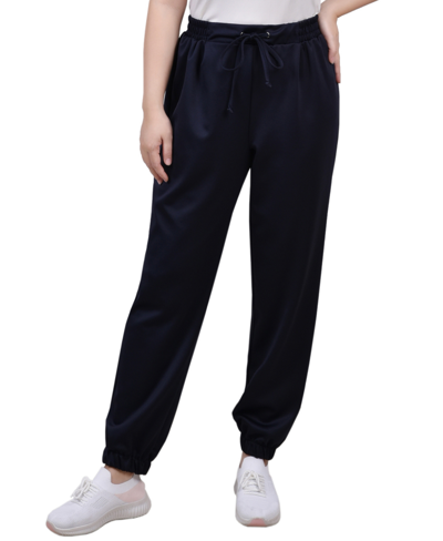 Ny Collection Petite Long Elastic Waist Pants In Navy