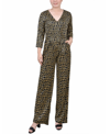 Shop Ny Collection Petite 3/4 Sleeve Printed Belted Jumpsuit In Black Gold-tone Chain Link