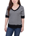 Ny Collection Petite Elbow Sleeve T-shirt In Taupe Black