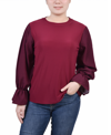 Ny Collection Petite Long Sleeve Top With Printed Sleeves In Rhododendron Black Stripe