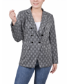 Ny Collection Plus Size Long Sleeve Double Breasted Blazer In Black White Plaid