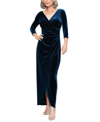 ALEX EVENINGS PETITE VELVET SIDE-RUCHED 3/4-SLEEVE GOWN