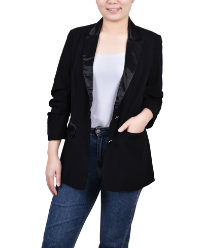 Ny Collection Petite Satin Lapel Scuba Crepe Jacket In Black