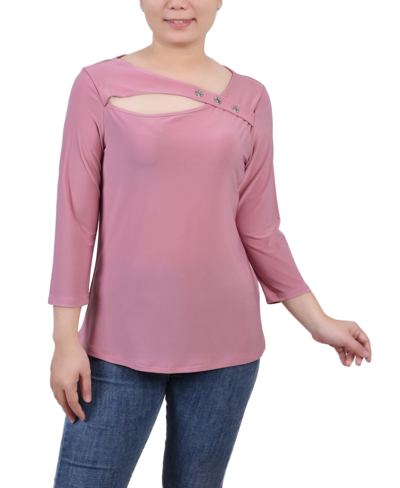 Ny Collection Petite 3/4 Sleeve Cutout Top In Lilas