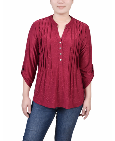 Ny Collection Women's 3/4 Roll Tab Pullover Top In Beet Red