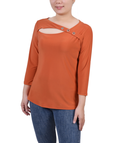 Ny Collection Petite 3/4 Sleeve Cutout Top In Spice Route