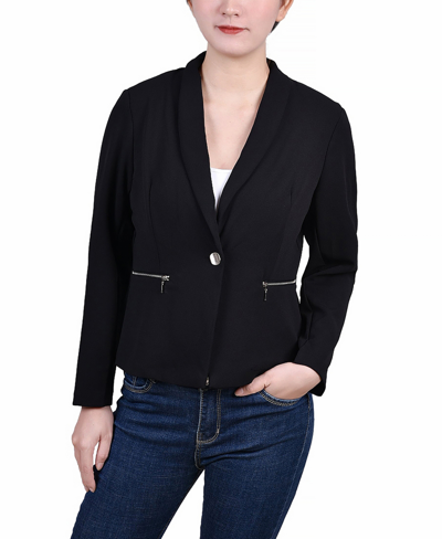 Ny Collection Petite Cropped Long Sleeve Crepe Jacket In Black