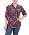Ny Collection Petites Womens Floral Print Button-down Top In Gray