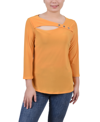 Ny Collection Petites Womens Cut-out Embellished Blouse In Golden Glow