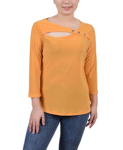 Ny Collection Petites Womens Cut-out Embellished Blouse In Golden Glow