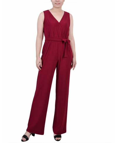 Ny Collection Petite Sleeveless Belted Jumpsuit In Beet Red