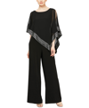 Sl Fashions Foil Trim Asymmetric Popover Capelet Gown In Black