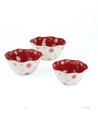 Euro Ceramica Winterfest 3 Piece Nesting Bowl Set In Red