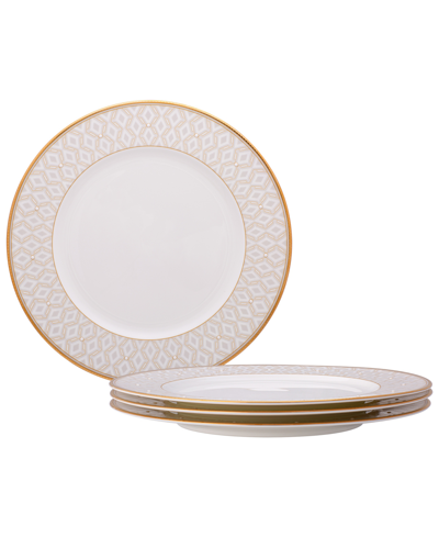 Noritake Noble Pearl Set Of 4 Dinner Plates, 11" In White And Gold