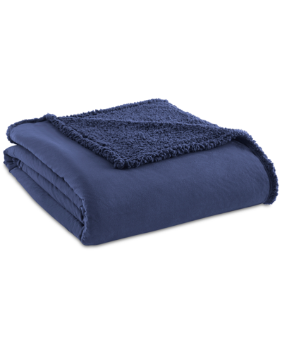 Shavel Micro Flannel To Sherpa Twin Blanket Bedding In Smoky Mountain Blue