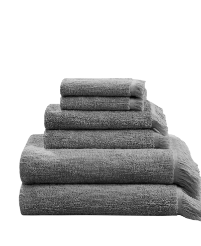 Ink & Ivy Nova Dobby Slub 6 Piece Cotton Towel Set Bedding In Charcoal