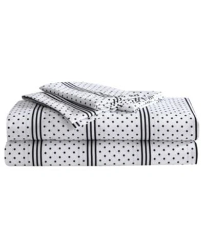 Betsey Johnson Dots Stripes Microfiber Sheet Set Collection In Raven Black