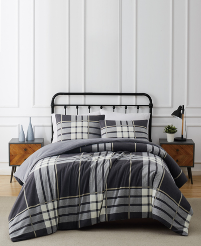 Truly Soft Milo Plaid 3 Piece Flannel Duvet Cover Set, Full/queen In Gray