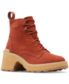 Sorel Hi-line Lace Heel Boots In Warp Red/tawny Buff