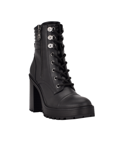Gbg Los Angeles Women's Siana Heeled Lug Sole Hiker Bootie Women's Shoes In Black- Faux Leather
