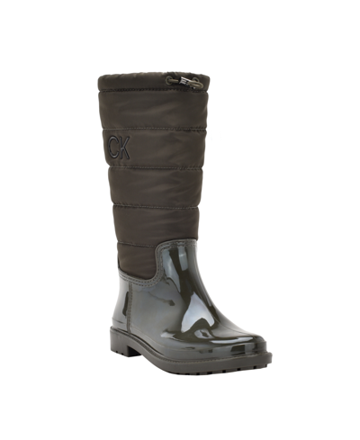Calvin Klein Women's Siston Pull-on Lug Sole Logo Cold Weather Rain Boots In Dark Green