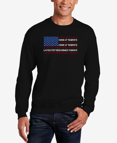 La Pop Art Men's Land Of The Free American Flag Word Art Crew Neck Sweatshirt In Black