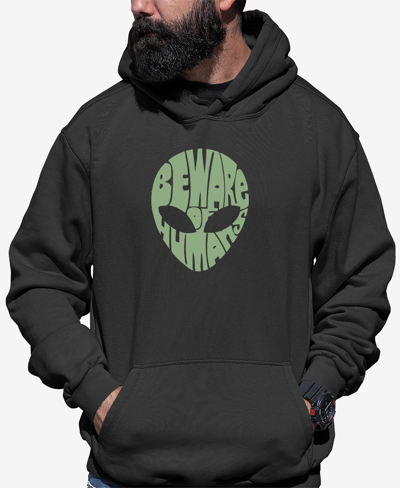 La Pop Art Men's Beware Of Humans Word Art Hooded Sweatshirt In Dark Gray