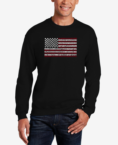 La Pop Art Men's 50 States Usa Flag Word Art Crew Neck Sweatshirt In Black