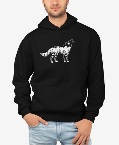 La Pop Art Men's Howling Wolf Word Art Hooded Sweatshirt In Black