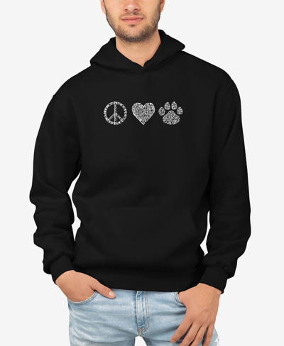 La Pop Art Men's Peace Love Dogs Word Art Hooded Sweatshirt In Black