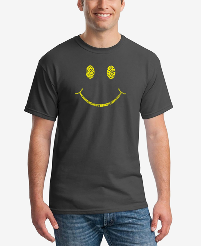 La Pop Art Men's Be Happy Smiley Face Word Art Short Sleeve T-shirt In Dark Gray