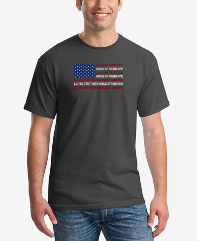 La Pop Art Men's Land Of The Free American Flag Word Art Short Sleeve T-shirt In Dark Gray