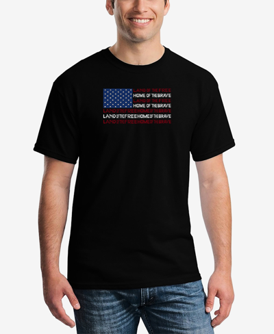 La Pop Art Men's Land Of The Free American Flag Word Art Short Sleeve T-shirt In Black