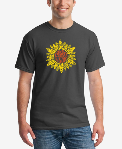 La Pop Art Men's Sunflower Word Art Short Sleeve T-shirt In Dark Gray