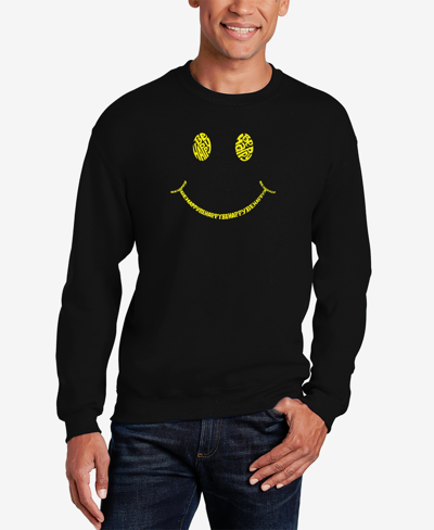 La Pop Art Men's Be Happy Smiley Face Word Art Crew Neck Sweatshirt In Black
