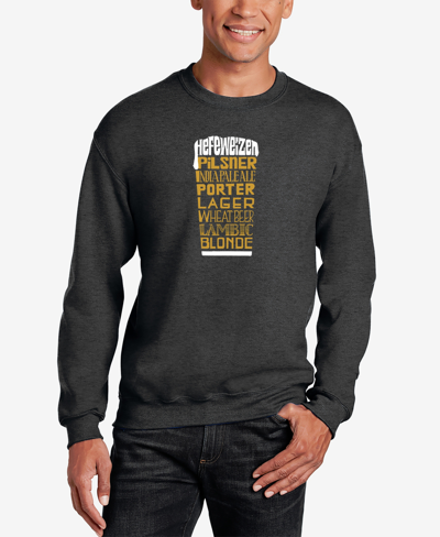 La Pop Art Men's Styles Of Beer Word Art Crew Neck Sweatshirt In Dark Gray