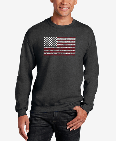 La Pop Art Men's 50 States Usa Flag Word Art Crew Neck Sweatshirt In Dark Gray