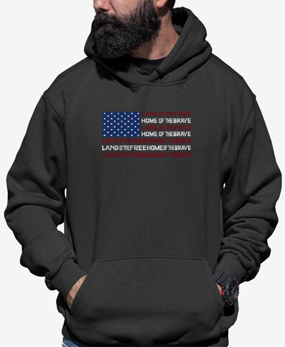 La Pop Art Men's Land Of The Free American Flag Word Art Hooded Sweatshirt In Dark Gray