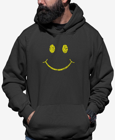La Pop Art Men's Be Happy Smiley Face Word Art Hooded Sweatshirt In Dark Gray