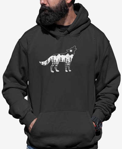 La Pop Art Men's Howling Wolf Word Art Hooded Sweatshirt In Dark Gray