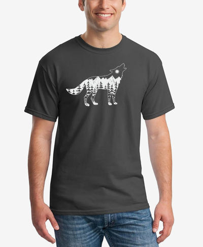 La Pop Art Men's Howling Wolf Word Art Short Sleeve T-shirt In Dark Gray