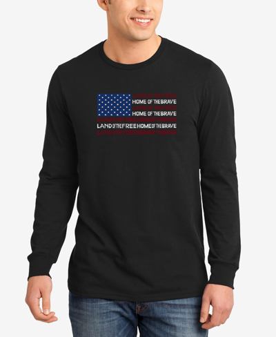La Pop Art Men's Land Of The Free American Flag Word Art Long Sleeves T-shirt In Black