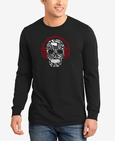 La Pop Art Men's Music Notes Skull Word Art Long Sleeves T-shirt In Black