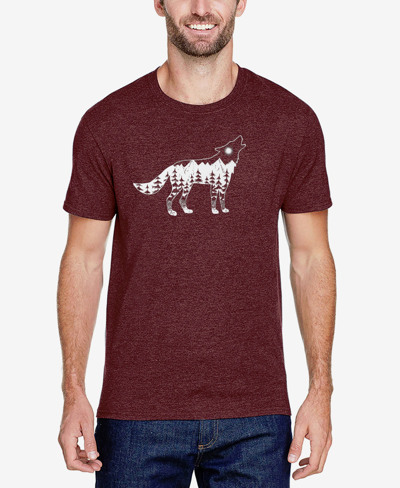 La Pop Art Men's Premium Blend Word Art Howling Wolf T-shirt In Burgundy