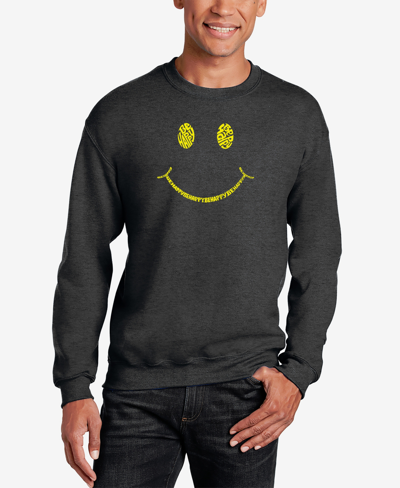 La Pop Art Men's Be Happy Smiley Face Word Art Crew Neck Sweatshirt In Dark Gray
