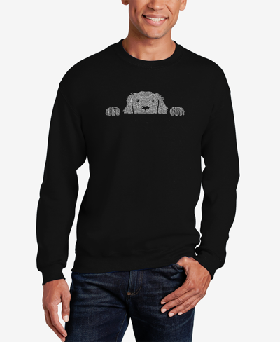 La Pop Art Men's Peeking Dog Word Art Crew Neck Sweatshirt In Black